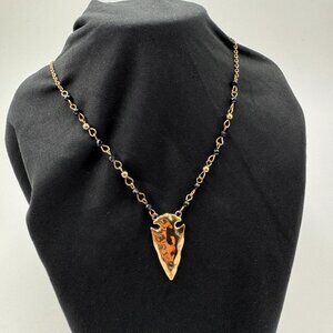 Arrowhead Pendant Necklace W/ Black Beaded Chain  Boho Chic Statement Jewelry